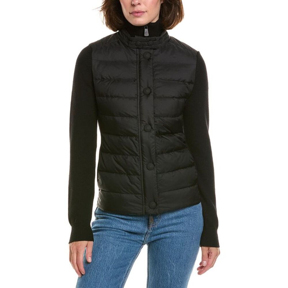 Moncler Womens Puffer Wool-Blend Jacket, Black